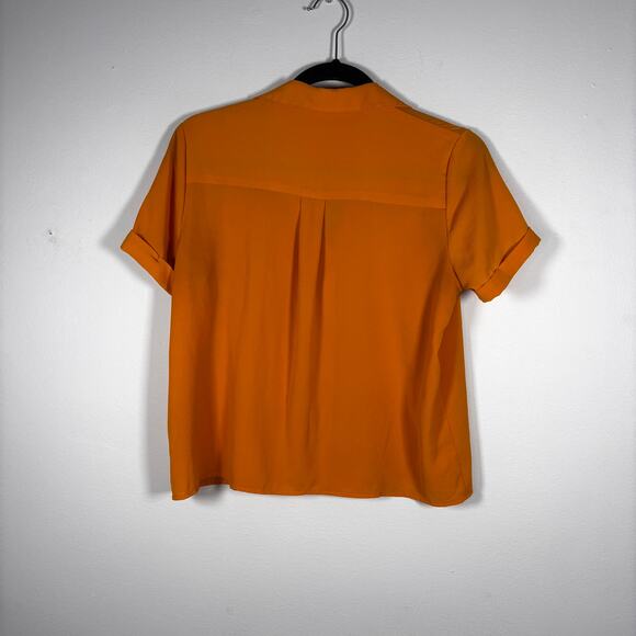 Pink Rose Orange Button Up Blouse Women's Shirt Size Small Pre-Loved - Picture 8 of 12